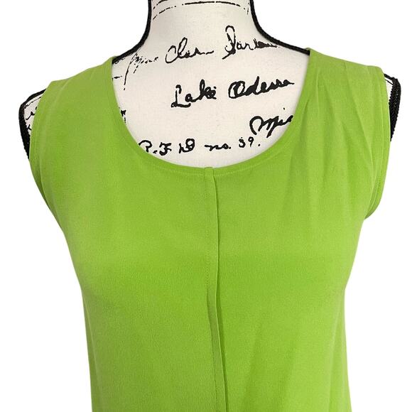 Vintage 90s 100% Silk Tunic Top Lime Green Neon Tank Womens 16 Scoop Neck Retro - Picture 4 of 10